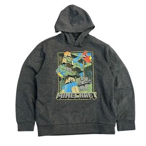 Minecraft Jinx Boys Large Gray Graphic Pullover Hoodie Steve Alex Parrot Jungle